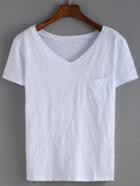 Shein White V Neck Pocket T-shirt