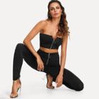 Shein Ring Zip Up Bandeau Top And Pants Set