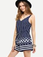 Shein Striped & Chevron Print Cami Romper