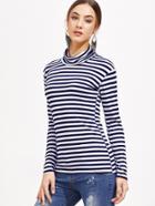 Shein Contrast Striped High Neck T-shirt