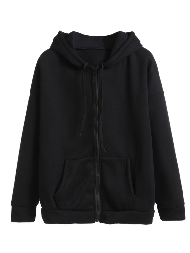 Shein Drawstring Hooded Zip Up Sweatshirt