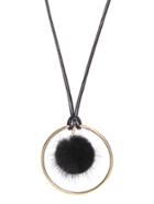 Shein Black Pom Pom Gold Ring Long Pendant Necklace