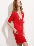 Shein Red Deep V Neck Hooded Dress