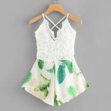 Shein Crochet Lace Panel Knot Back Florals Romper