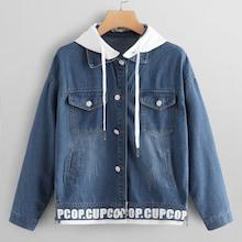 Shein Letter Tape Hooded Denim Jacket