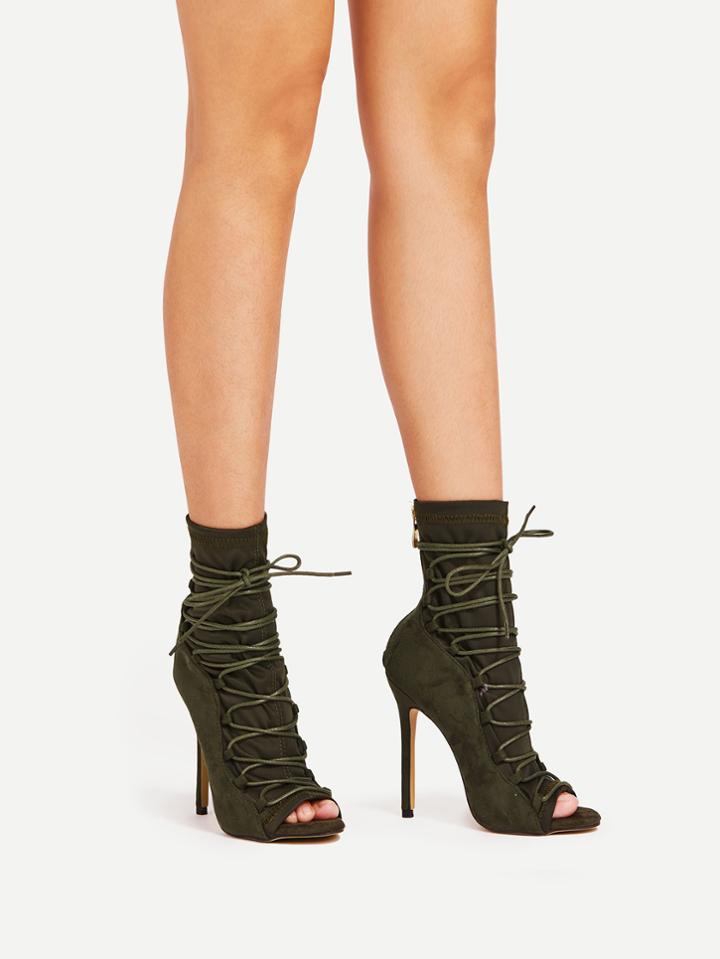 Shein Lace Up Peep Toe Stiletto Heels