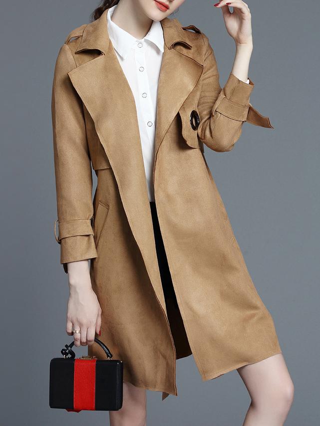 Shein Camel Lapel Tie-waist Pockets Coat