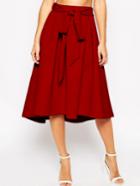 Shein Red Tie-waist Flare Midi Skirt