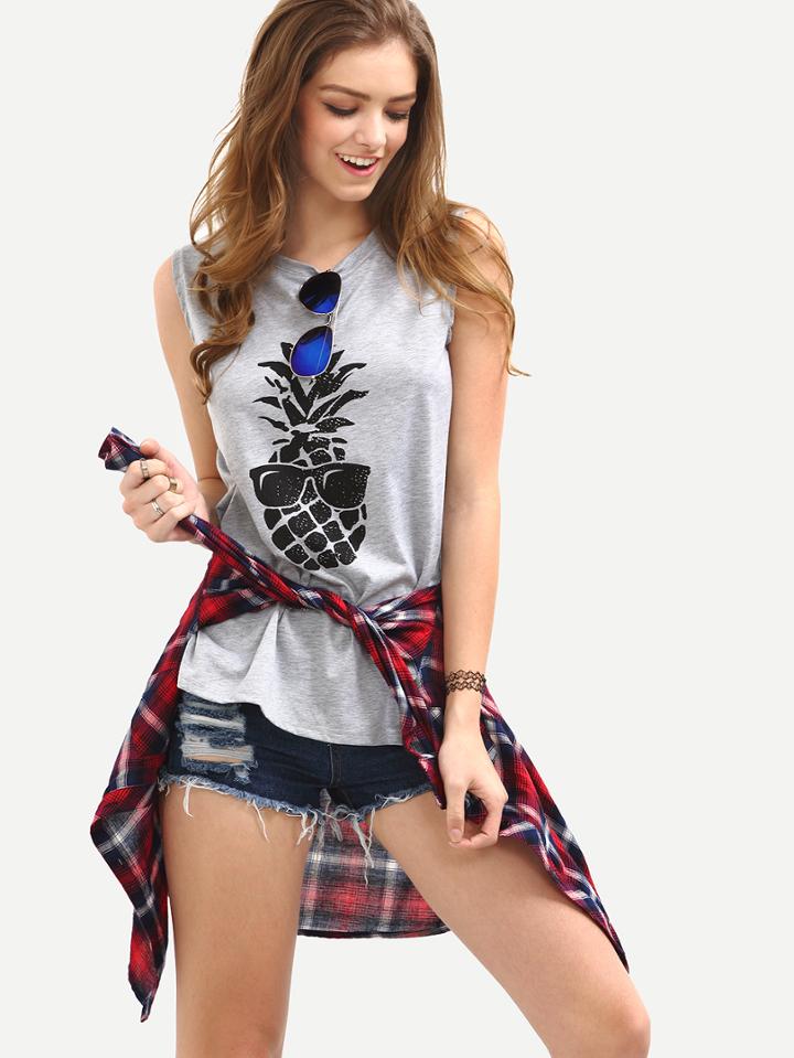 Shein Pineapple Print Grey Tank Top