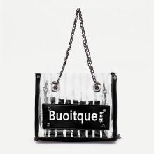 Shein Slogan Print Tote Bag With Chain Handle