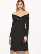 Shein Black Off The Shoulder Double Breasted Coat