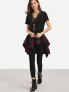 Shein Black Crochet V Neck Casual T-shirt