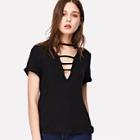 Shein Cut Out Plunging Neck Solid Tee