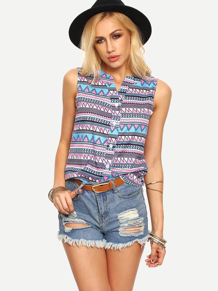 Shein Multicolor Tribal Print Sleeveless Blouse