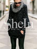 Shein Black Long Sleeve Contrast Faxu Fur Cape Coat