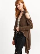Shein Khaki Open Shoulder Waterfall Asymmetrical Coat