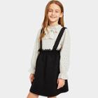 Shein Girls Bow Detail Top And Quilted Pinafore Skirt Set