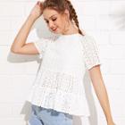 Shein Tied V-back Eyelet Embroidered Tiered Top