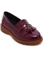 Shein Wine Red Round Toe Patent Leather Tassel Flats