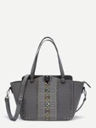Shein Grey Studded Pu Handbag With Strap