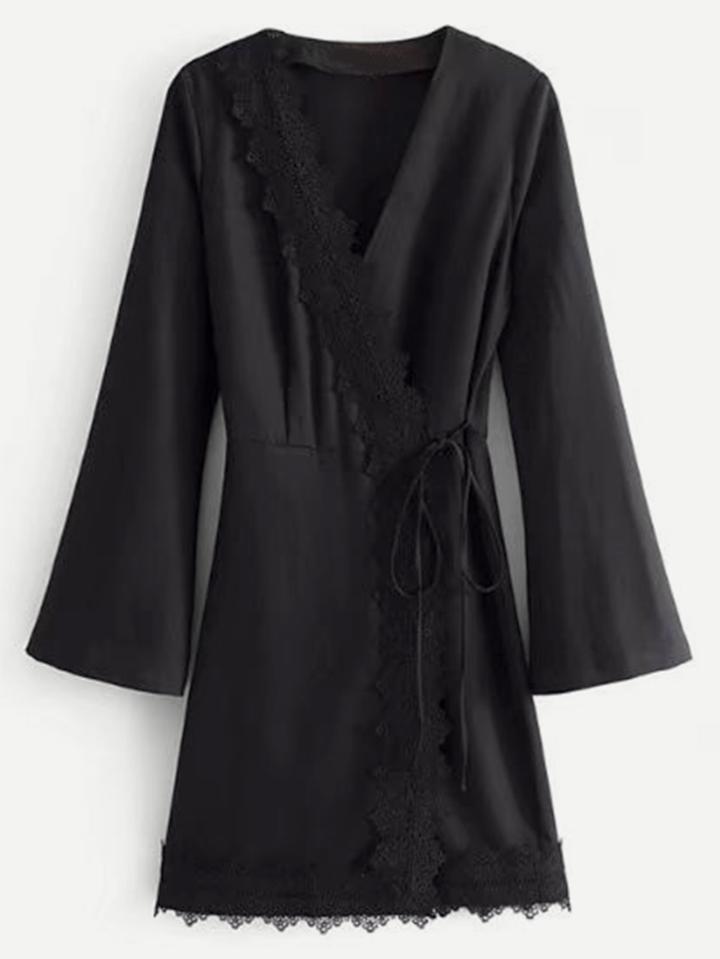 Shein Lace Trim Self Tie Kimono Dress