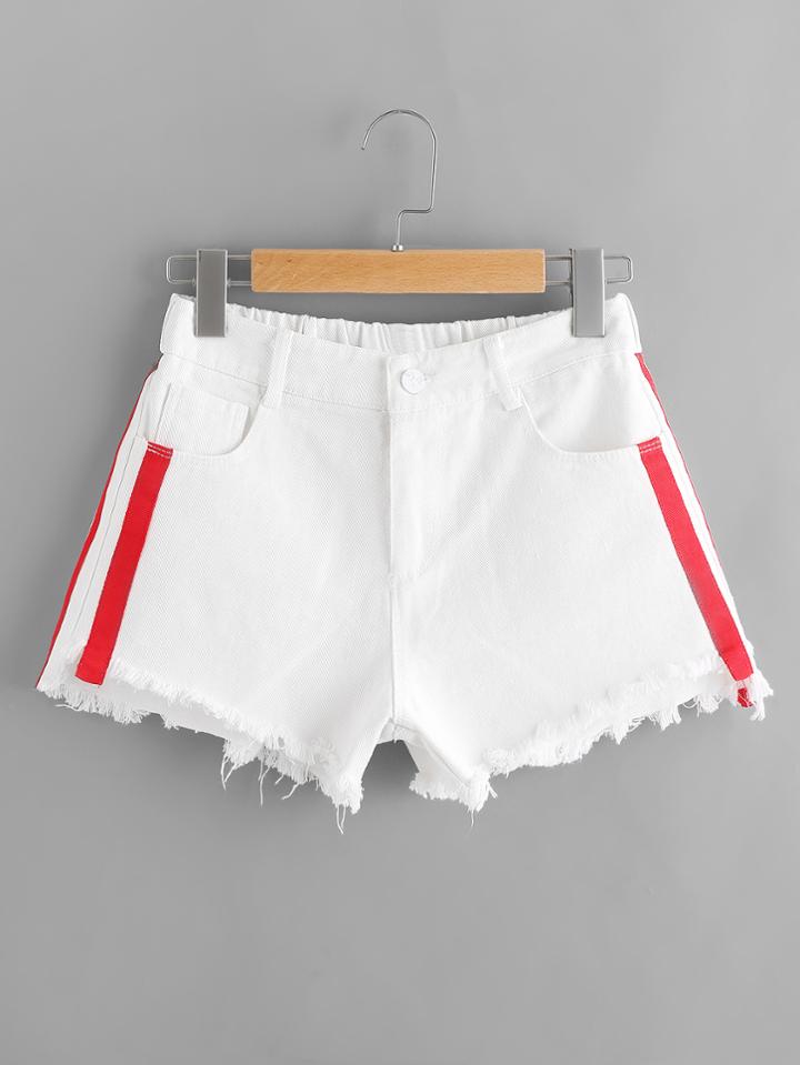 Shein Tape Side Frayed Hem Denim Shorts