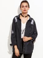 Shein Distressed Hidden Button Front Denim Jacket