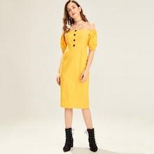 Shein Frilled Cuff Button Detail Dress