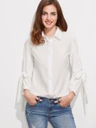 Shein Bow Tie Sleeve Hidden Button Blouse