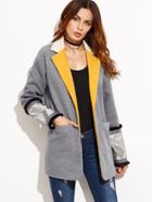 Shein Grey Contrast Notch Collar Boyfriend Blazer With Sequin Cuff