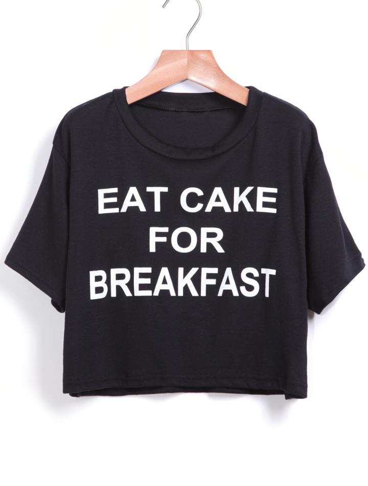 Shein Black Short Sleeve Letters Print Crop T-shirt