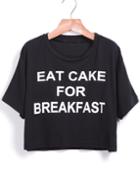 Shein Black Short Sleeve Letters Print Crop T-shirt