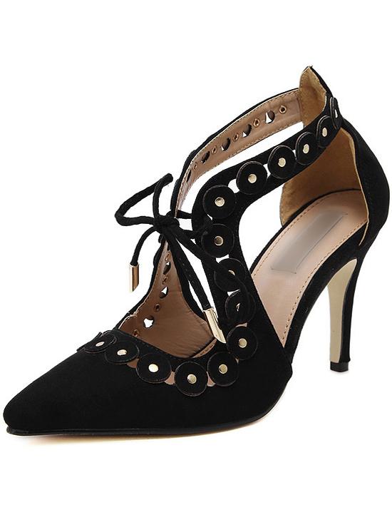 Shein Black Point Toe Studded With Buckles High Heel Sandals