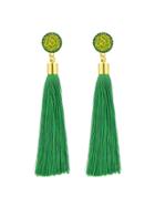 Shein Green Ethnic Jewelry Flower Decoration Long Tassel Drop Earrings