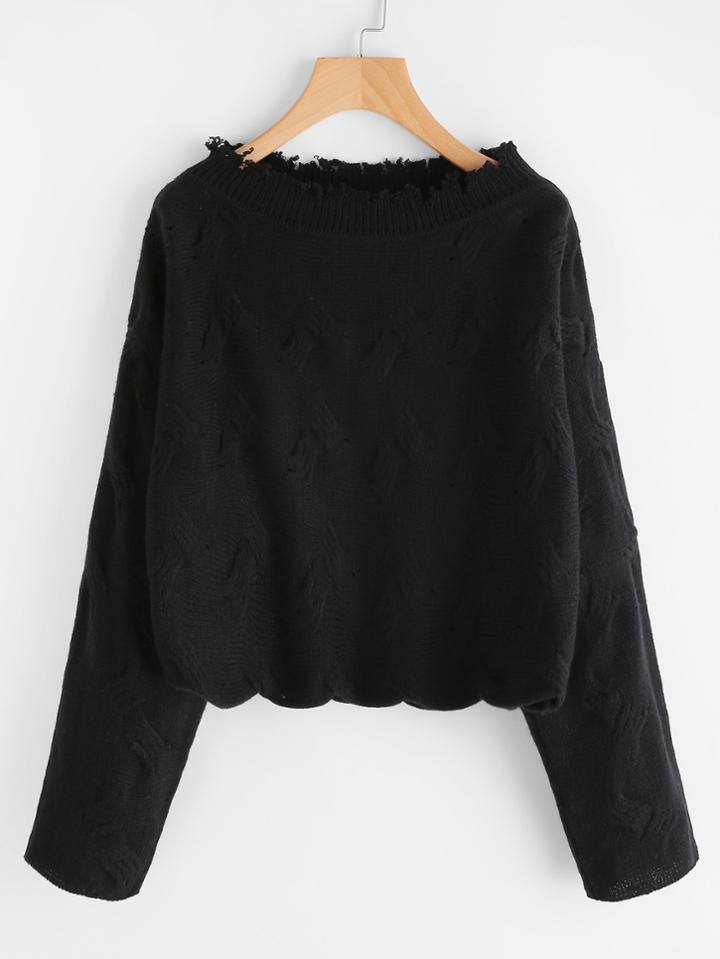 Shein Distressed Boat Neck Textured Jumper