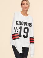 Shein White Varsity Print Sweatshirt