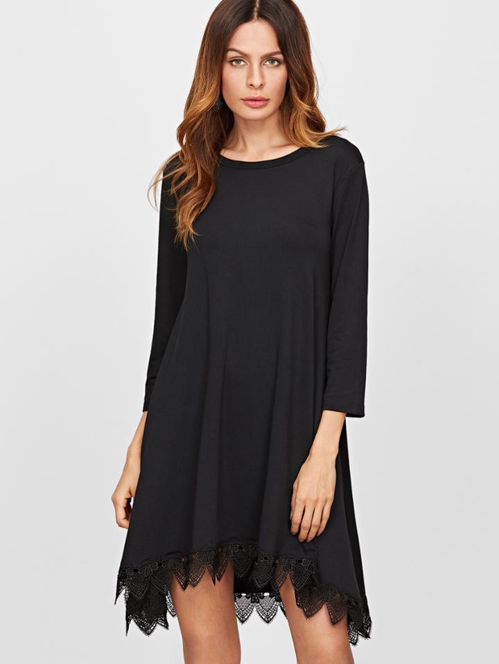 Shein Lace Trim Dip Hem Swing Dress