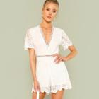 Shein Lace Insert Embroidered Mesh Overlay Romper