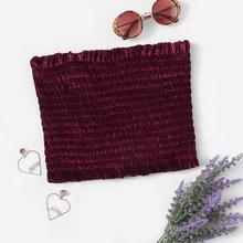 Shein Frill Ruched Crop Velvet Bandeau