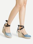 Shein Ankle Wrap Denim Wedge Sandals