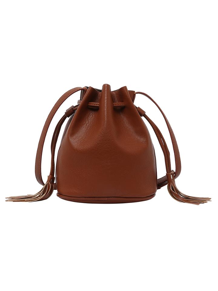 Shein Tassel Drawstring Bucket Bag - Brown
