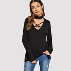 Shein Crisscross Choker Neck Solid Tee
