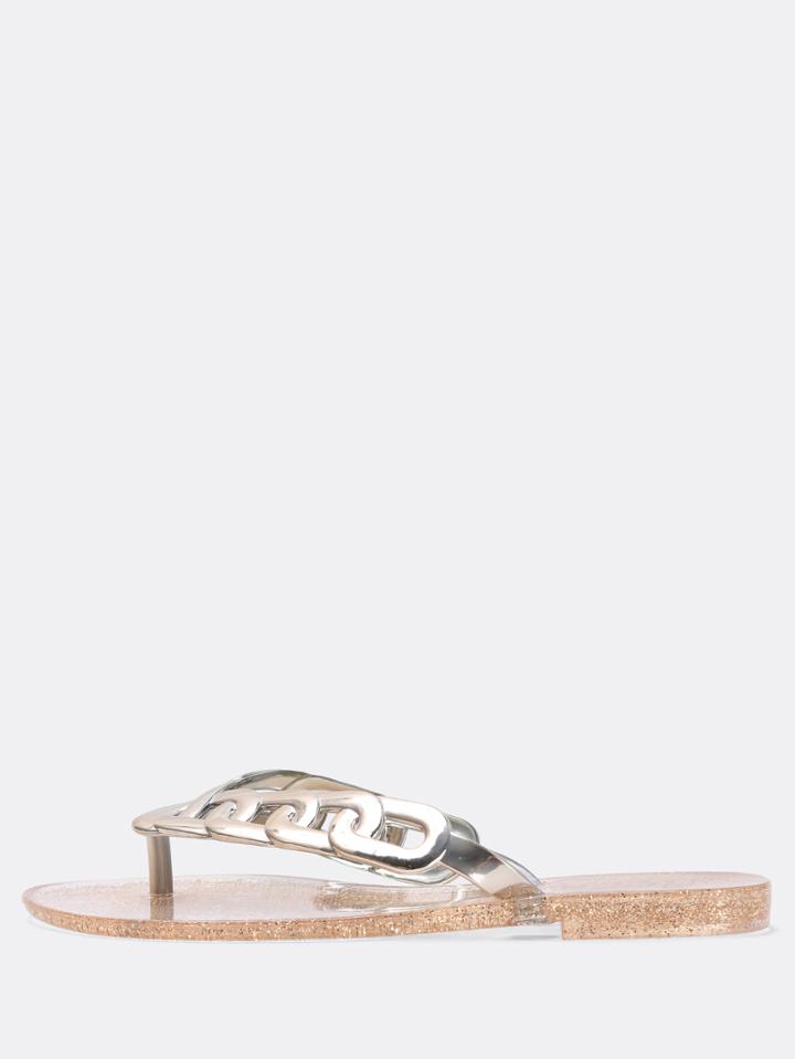 Shein Gold Glitter Link Chain Flip Flops