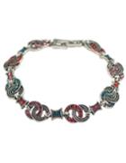 Shein Antique Silver Plated Colorful Rhinestone Chain Bracelet Jewelry