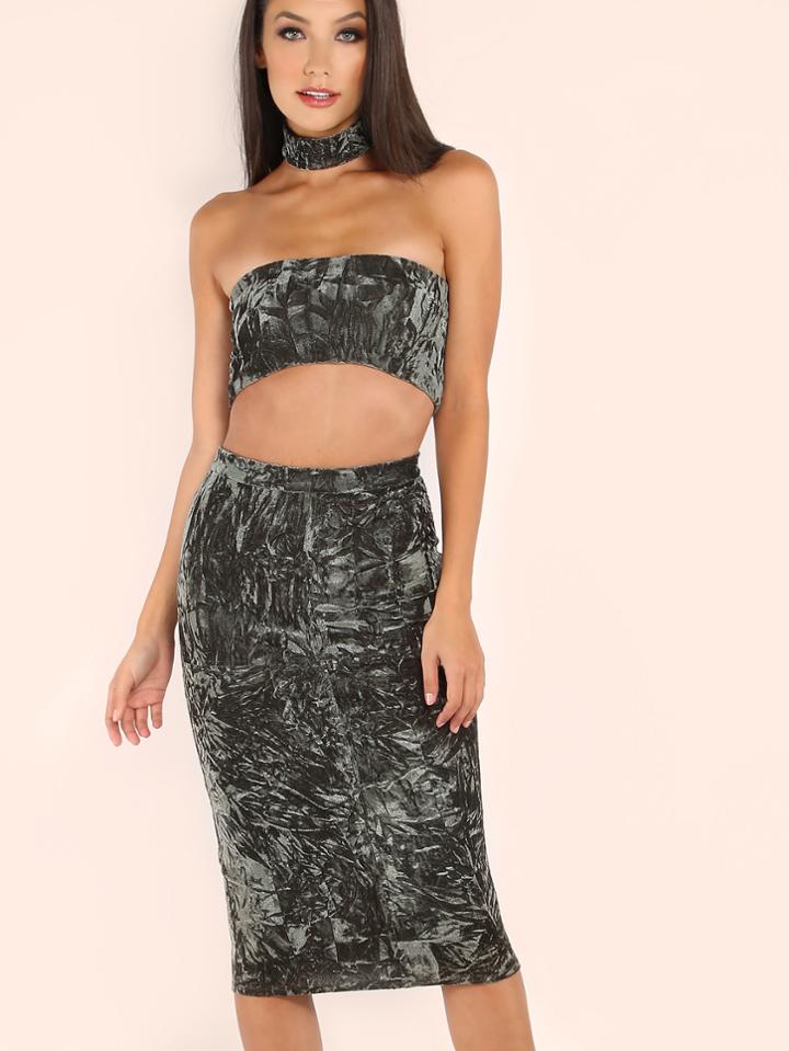 Shein Pale Green Strapless Top With Pencil Skirt