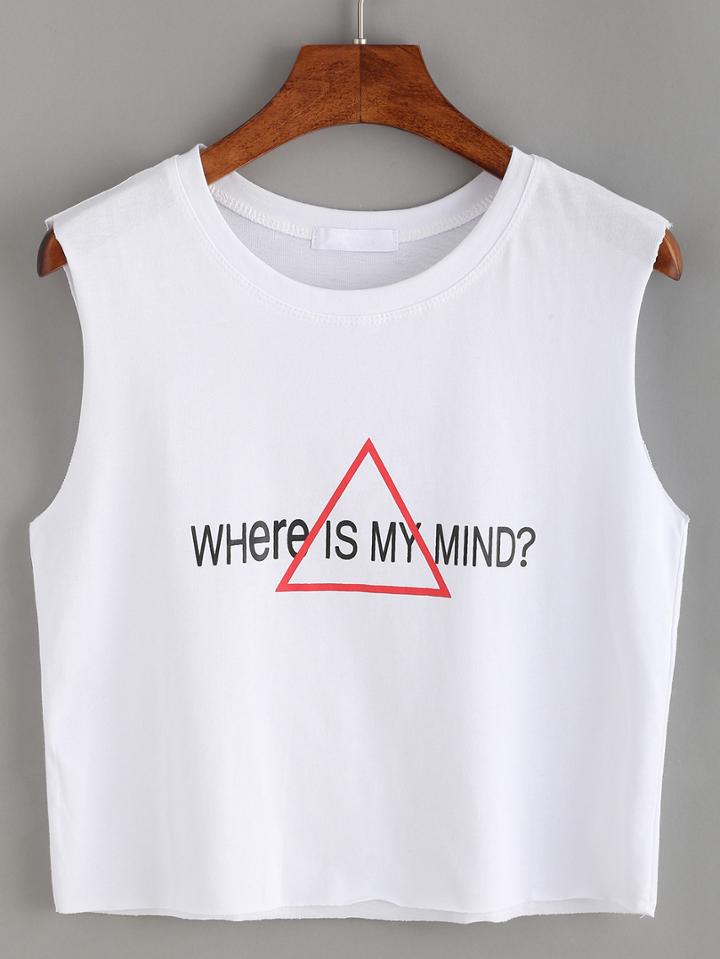 Shein Letter Print Crop Tank Top - White