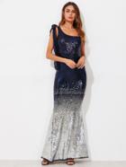 Shein Tie Shoulder Ombre Fishtail Sequin Dress
