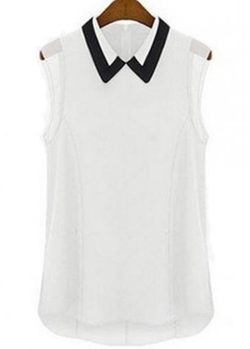 Rosewe Chic Turndown Collar Sleeveless White T Shirt For Woman