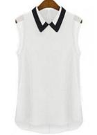 Rosewe Chic Turndown Collar Sleeveless White T Shirt For Woman