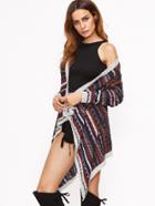 Shein Multicolor Striped Open Front Asymmetrical Cardigan